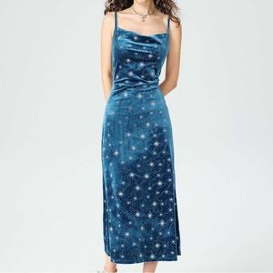 CIDER Velvet Celestial Cowl Neck Slipdress